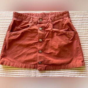 Free People Cotton Corduroy Mini Skirt Button Front Pockets Coral Pink Sz: 10/L